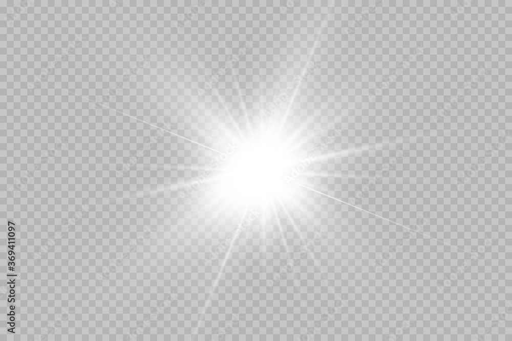  Shine starlight isolated on transparent background. Glowing light effect.Set of flashes, Lights and Sparkles on a transparent background. Bright gold flashes and glares. - obrazy, fototapety, plakaty 