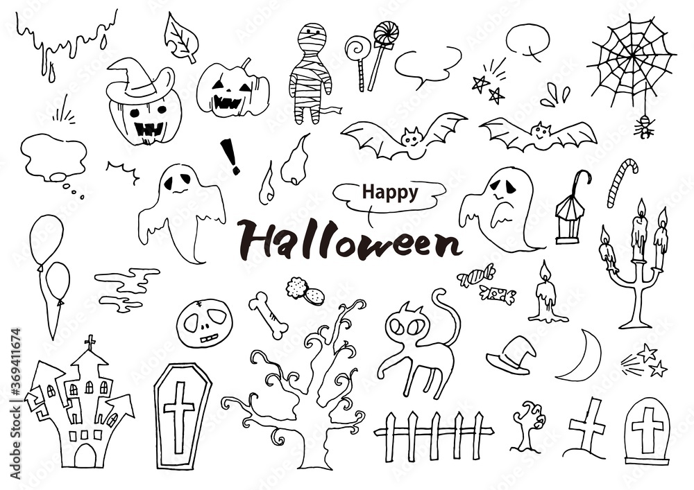手描きのハロウィン素材セット 手描きのハロウィン素材セット