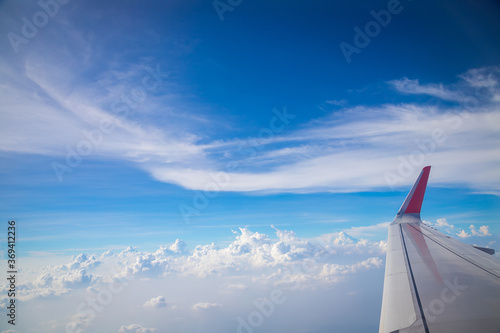 Sky and clouds from above the ground viewed from an airplane