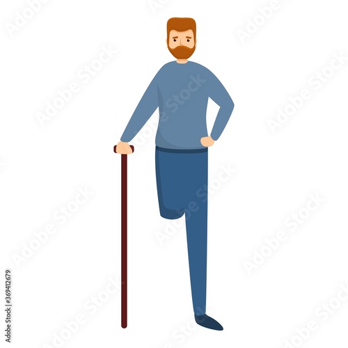Sad man with amputated leg icon. Cartoon of sad man with amputated leg vector icon for web design isolated on white background