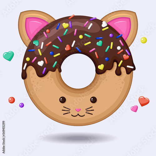 Glazed cute doughnut animal. Isolated donuts with glaze and bite, eaten chocolate icing fritters or caramel circle doughnuts