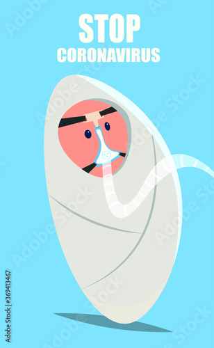 Newborn baby wearing artificial lung ventilation apparatus. Concept of treatment of coronavirus.COVID-19.