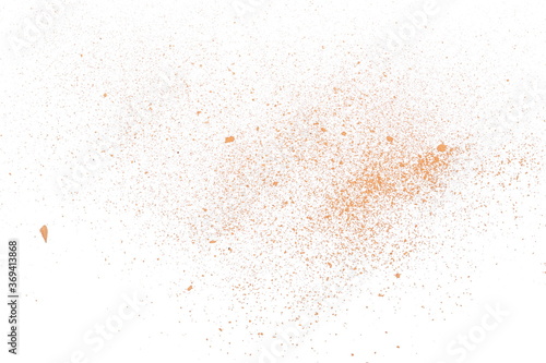Brick dust pile isolated on white background, top view
