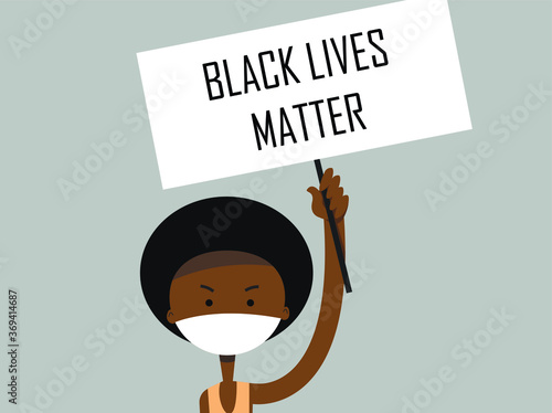 Black Lives Matter. Black boy who holds a protest plate.