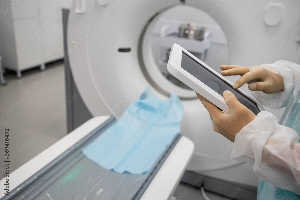 Modern room with multi detector spiral CT Scanner ( Computed Tomography). Modern room with multi detector spiral CT Scanner ( Computed Tomography).