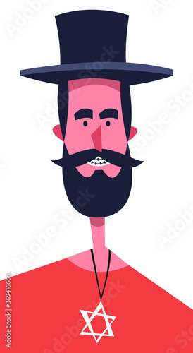 Jewish man with a smile and braces. Flat vector illustration.
