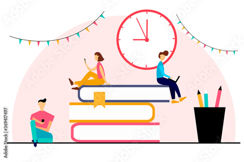 Characters doing various tasks. Illustration of online learning  school  creative ideas  business. illustration in flat style. 