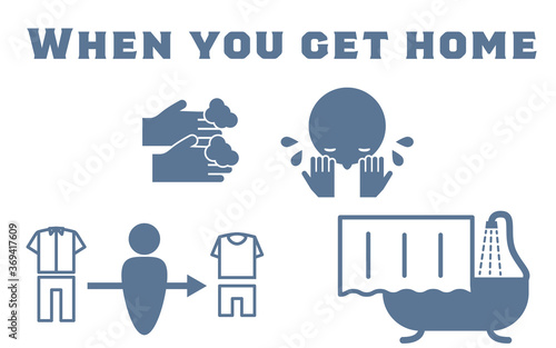 帰宅してからの衛生管理を示すアイコンイラスト