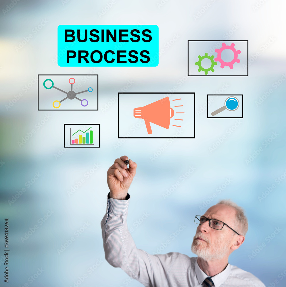 Businessman drawing business process concept Businessman drawing business process concept