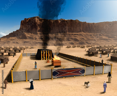 Canvas Print Biblical Tabernacle  the altar and Jewish tent city