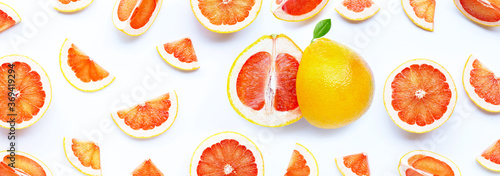 High vitamin C. Juicy grapefruit on white.