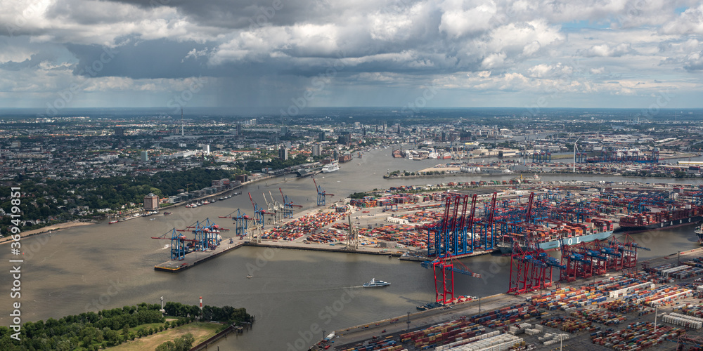 Aerial on Port and City of Hamburg