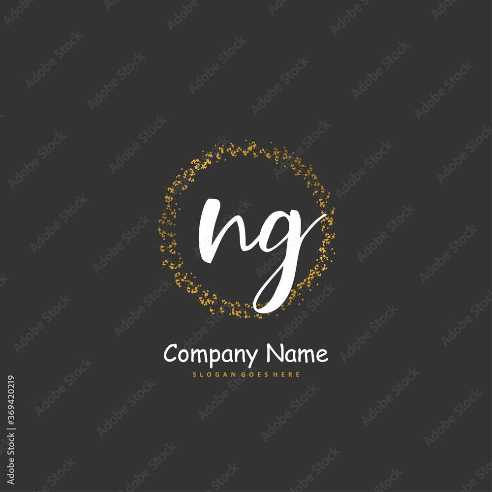 N G NG Initial handwriting and signature logo design with circle. Beautiful design handwritten logo for fashion, team, wedding, luxury logo.