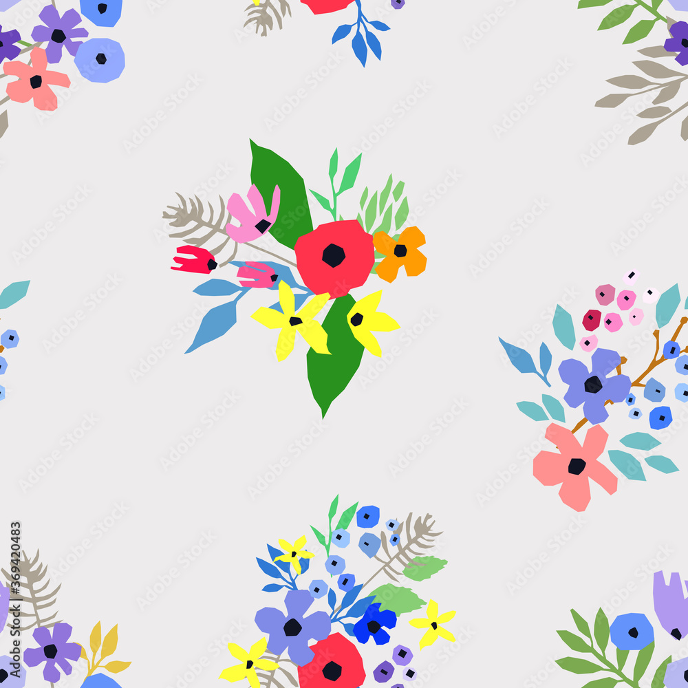 Fototapeta premium Seamless pattern. Vector floral design with wildflowers. Romantic background