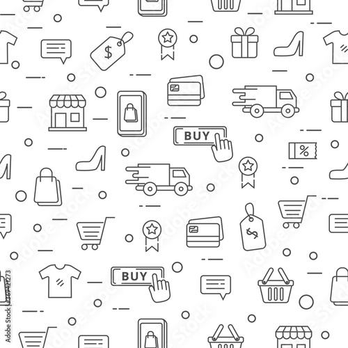 e-commerce doodle pattern with black and white design suitable for background. Online shopping icons 