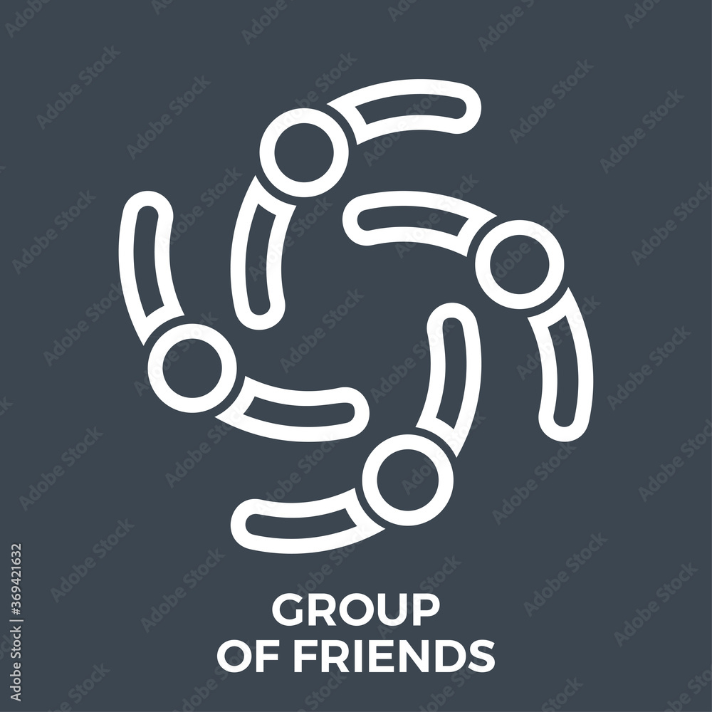 Group of Friends Thin Line Vector Icon Isolated on the Black Background. Group of Friends Thin Line Vector Icon Isolated on the Black Background.