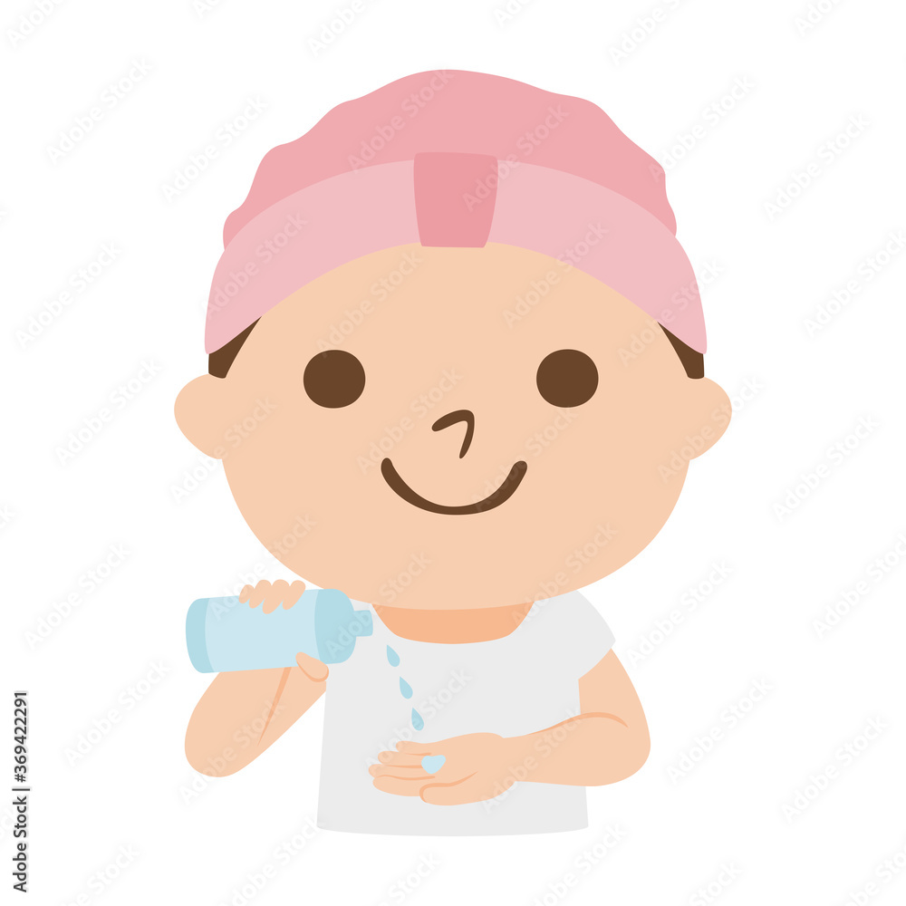 洗顔後に化粧水をつけてスキンケアをしてる女性のイラスト。