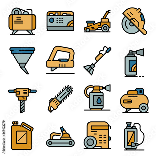 Gasoline tools icons set. Outline set of gasoline tools vector icons thin line color flat on white