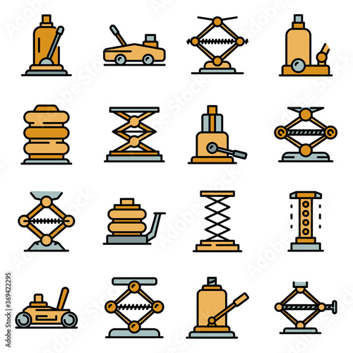 Jack-screw icons set. Outline set of jack-screw vector icons thin line color flat on white