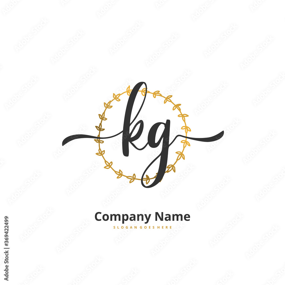 Obraz premium K G KG Initial handwriting and signature logo design with circle. Beautiful design handwritten logo for fashion, team, wedding, luxury logo.