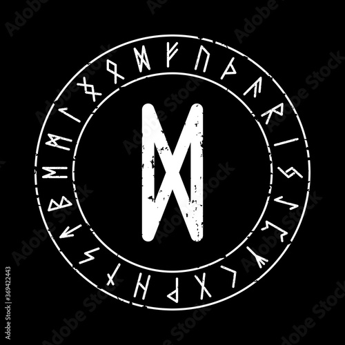 BLACK SQUARE BACKGROUND WITH DAGAZ RUNE IN A MAGIC CIRCLE
