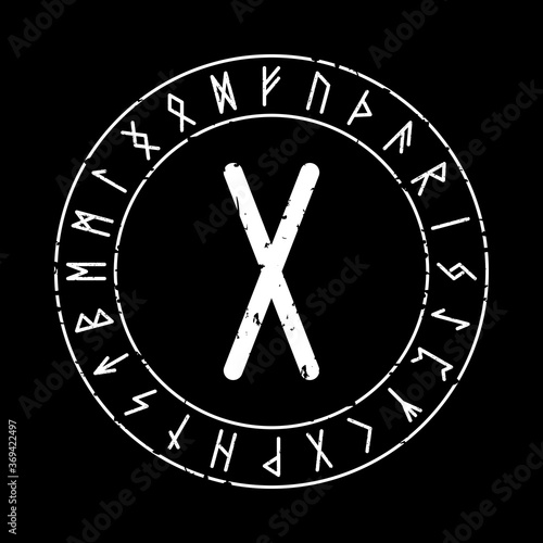BLACK SQUARE BACKGROUND WITH GEBO RUNE IN MAGIC CIRCLE