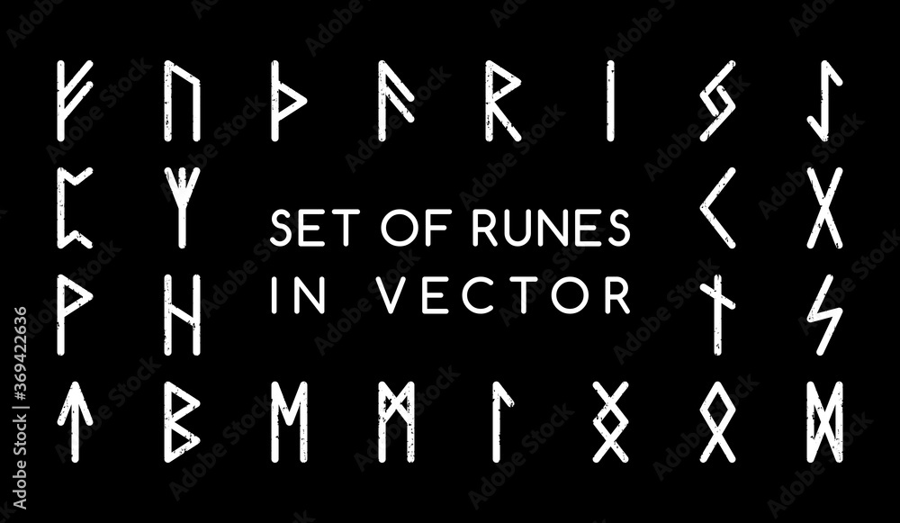 COLLECTION OF ANCIENT RUNES ON A BLACK BACKGROUND COLLECTION OF ANCIENT RUNES ON A BLACK BACKGROUND