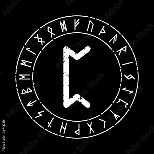 BLACK SQUARE BACKGROUND WITH PERTHU RUNE IN MAGIC CIRCLE