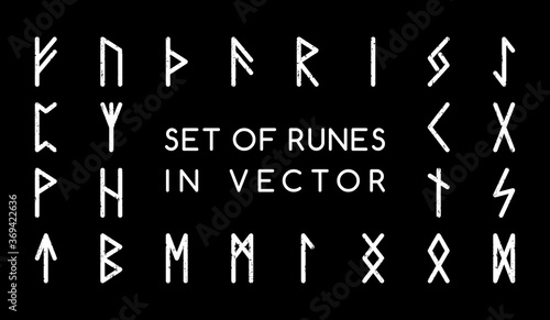 COLLECTION OF ANCIENT RUNES ON A BLACK BACKGROUND