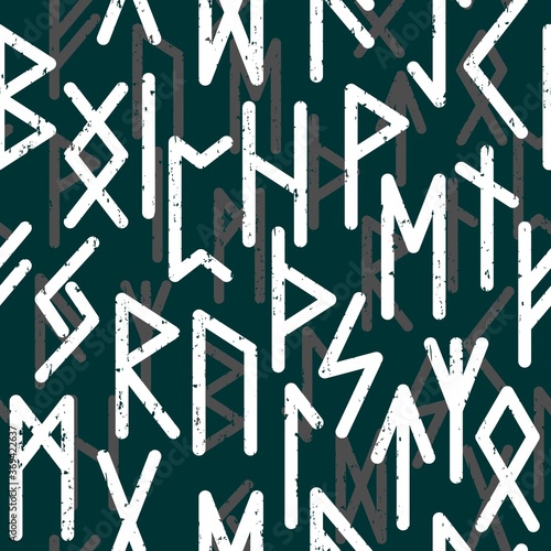 SEAMLESS GREEN BACKGROUND WITH GREY AND WHITE RUNES