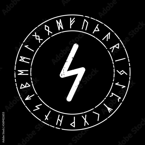 BLACK SQUARE BACKGROUND WITH SOWILO RUNE IN MAGIC CIRCLE