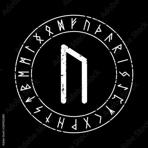 BLACK SQUARE BACKGROUND WITH URUZ RUNE IN A MAGIC CIRCLE