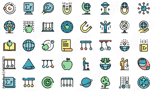 Newtons day icons set. Outline set of Newtons day vector icons thin line color flat on white