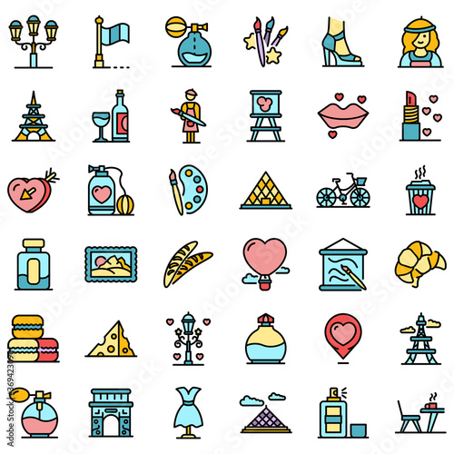 France icons set. Outline set of France vector icons thin line color flat on white