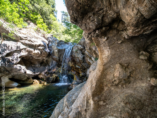 waterfall at the river park of Magisano called Grotta Rosa (Pink Cave), Magisano, Catanzaro, Calabria, Italy