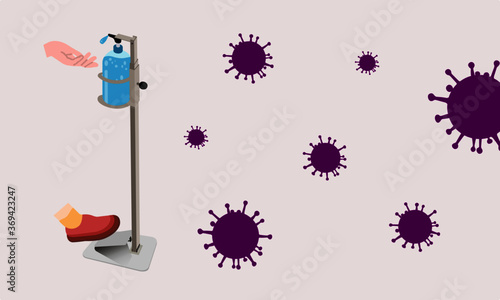 Pedal type alcohol gel press machine. Do not use the hand to press the gel. Get rid of viruses that may be in your hands. Prevent the spread of the corona virus (Covid-19).