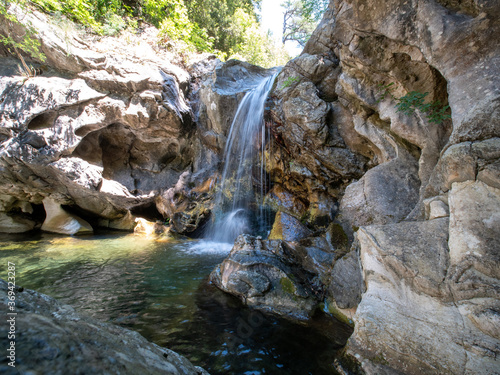 waterfall at the river park of Magisano called Grotta Rosa (Pink Cave), Magisano, Catanzaro, Calabria, Italy
