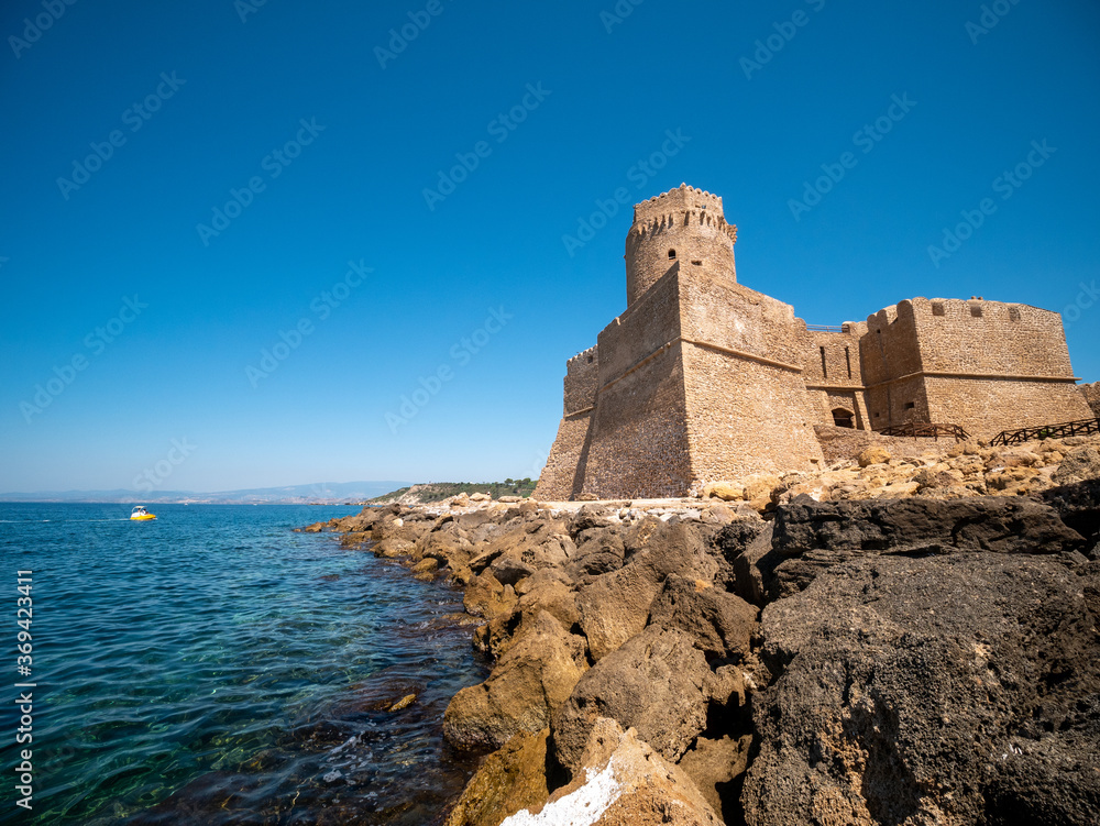 Aragonese castle on the Ionian sea at Le Castella. Crotone, Calabria, Italy.