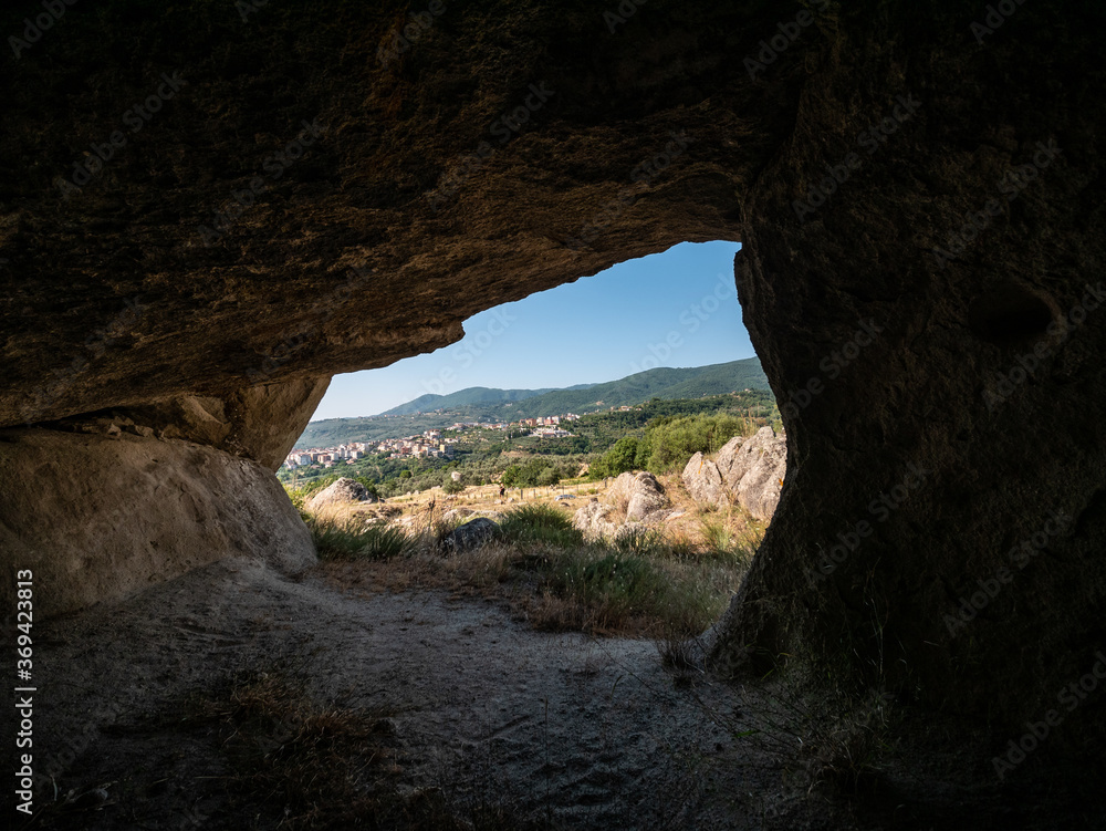Cave dwellings near Petilia Policastro. Rock settlements in Calabria. Crotone, Calabria, Italy