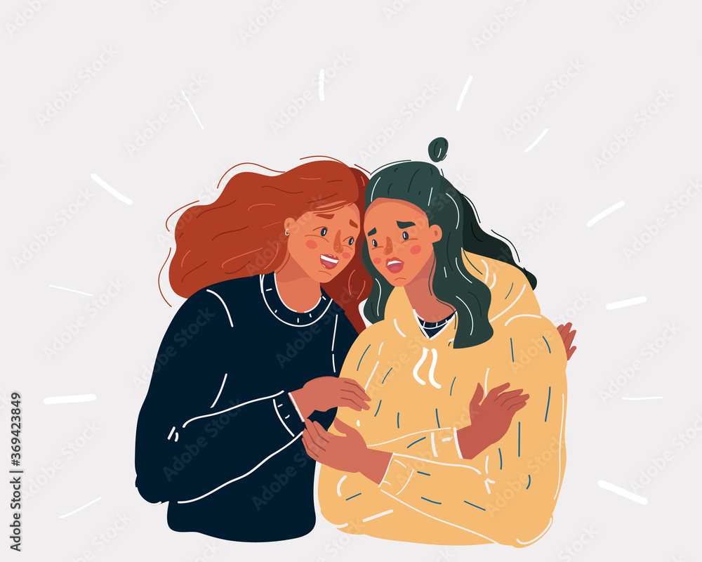 Vector illustration of Troubled young woman comforted by her friend on ...