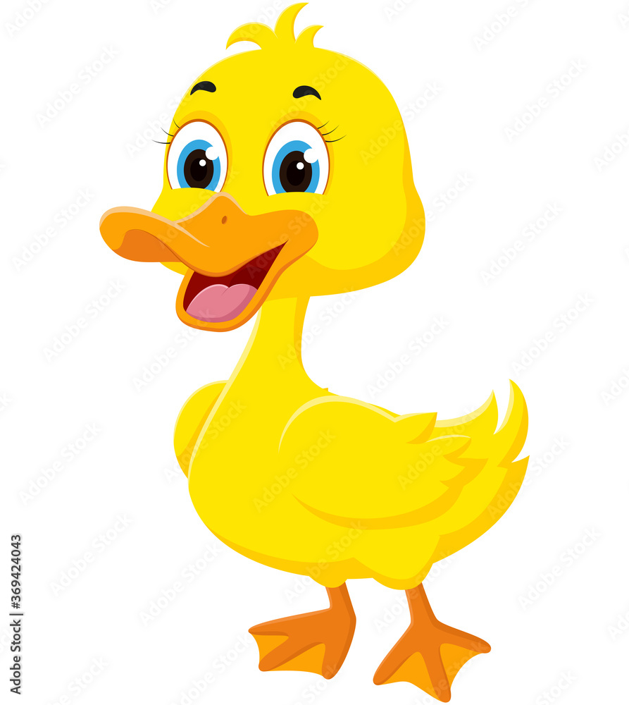 Fototapeta premium Happy Duck cartoon, isolated on white background