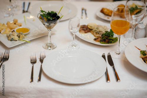 Beautifully decorated and sorted tables during the holiday close-up