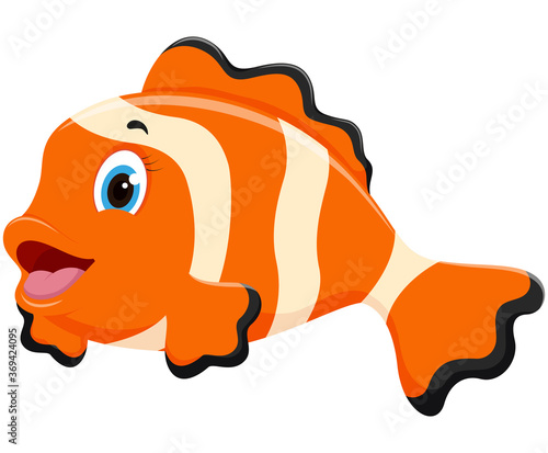 Cute Clown fish cartoon, isolated on white background