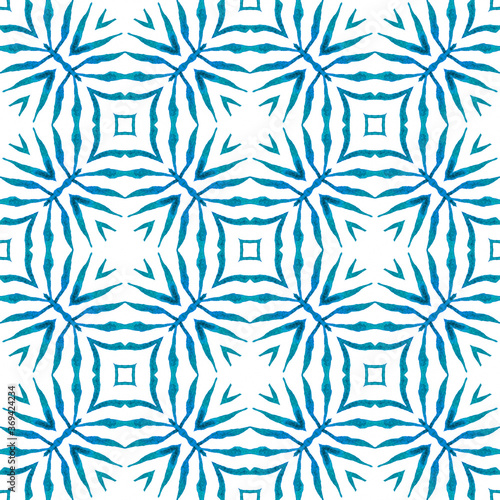 Watercolor ikat repeating tile border. Blue 