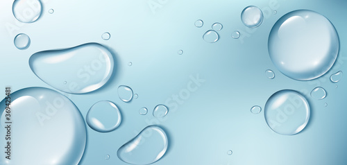 Big water drops on blue background. Aqua background