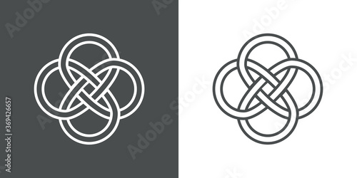 Icono plano lineal nudo celta con símbolo trebol infinito en fondo gris y fondo blanco photo
