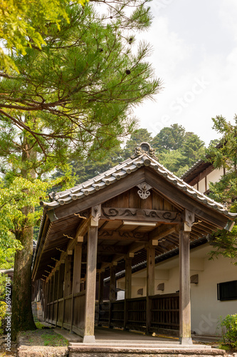 Entrance of cloister to the main building of Yotaku-ji temple in Sanda city, Hyogo, Japan