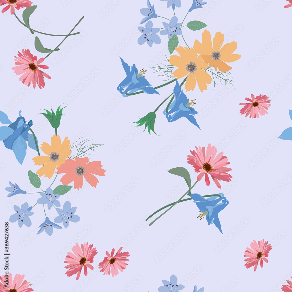 Seamless vector illustration with beautiful wildflowers