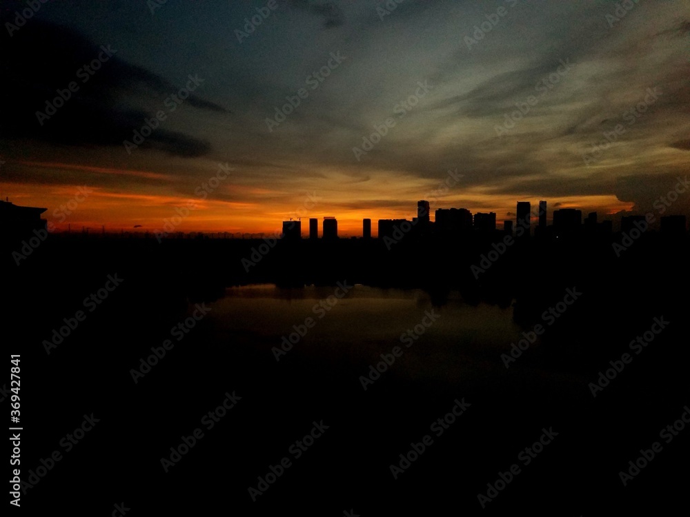 sunset over the city