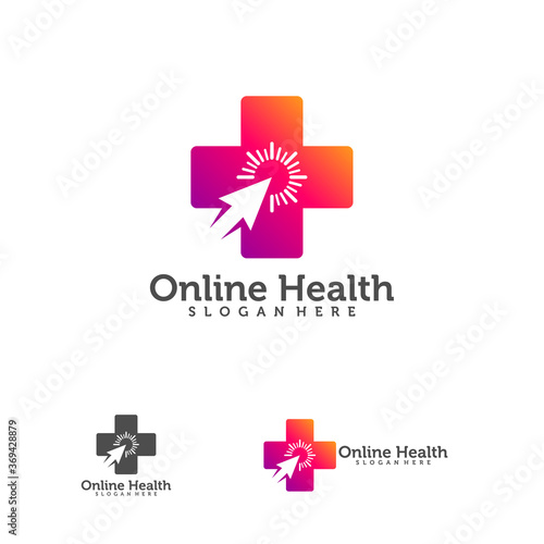 Online Health logo vector designs, Health Touch logo designs concept vector, Simple Health logo template, Arrow with Plus logo icon